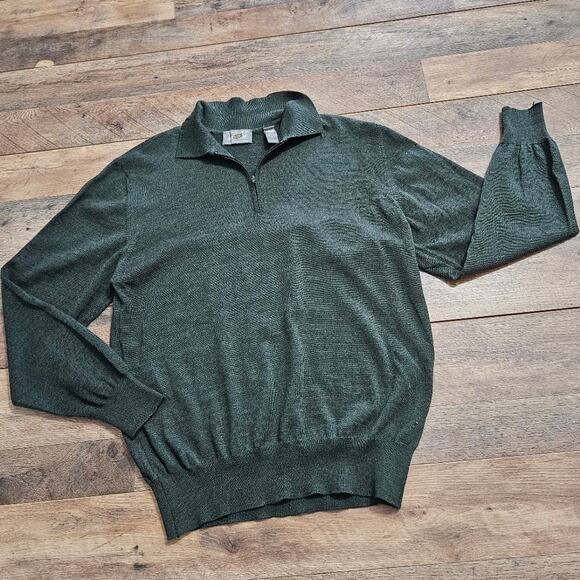 Lord & Taylor Sweater Mens 100% Pure New Merino Wool 1/4 Zip Pullover Green Sz M - Picture 8 of 14